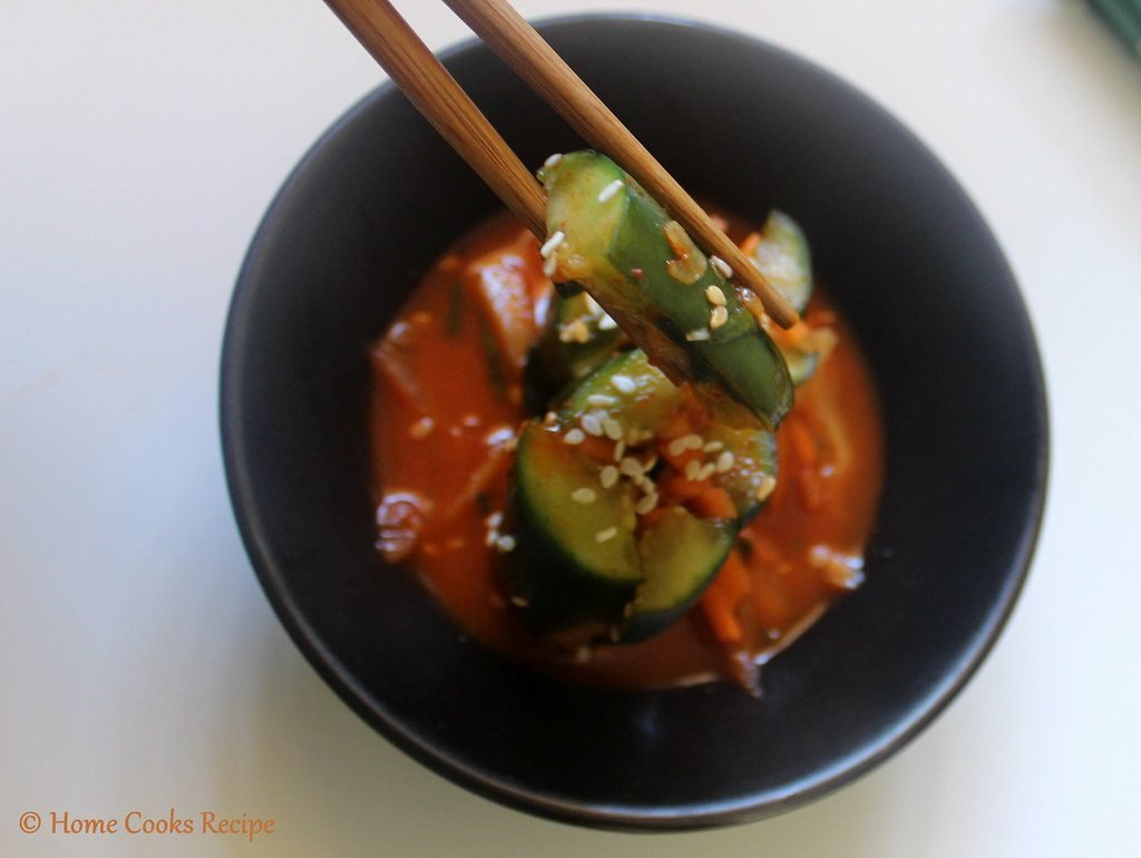 Cucumber Kimchi at a bowl