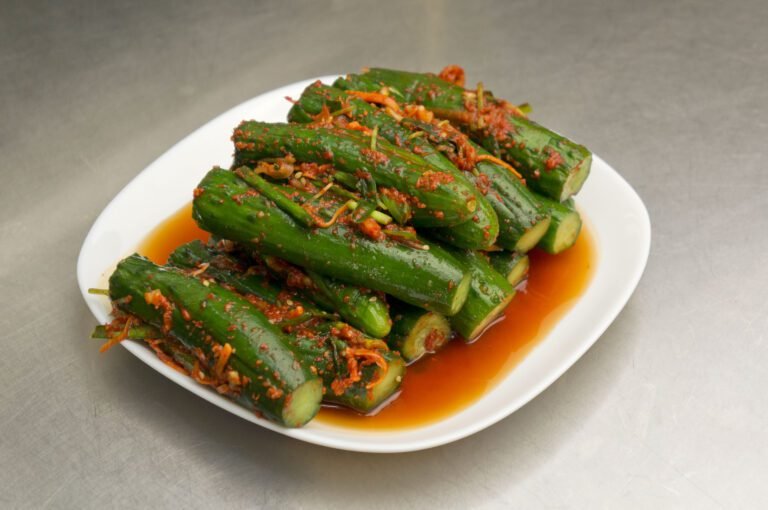 kimchi cucumber recipe on a plate