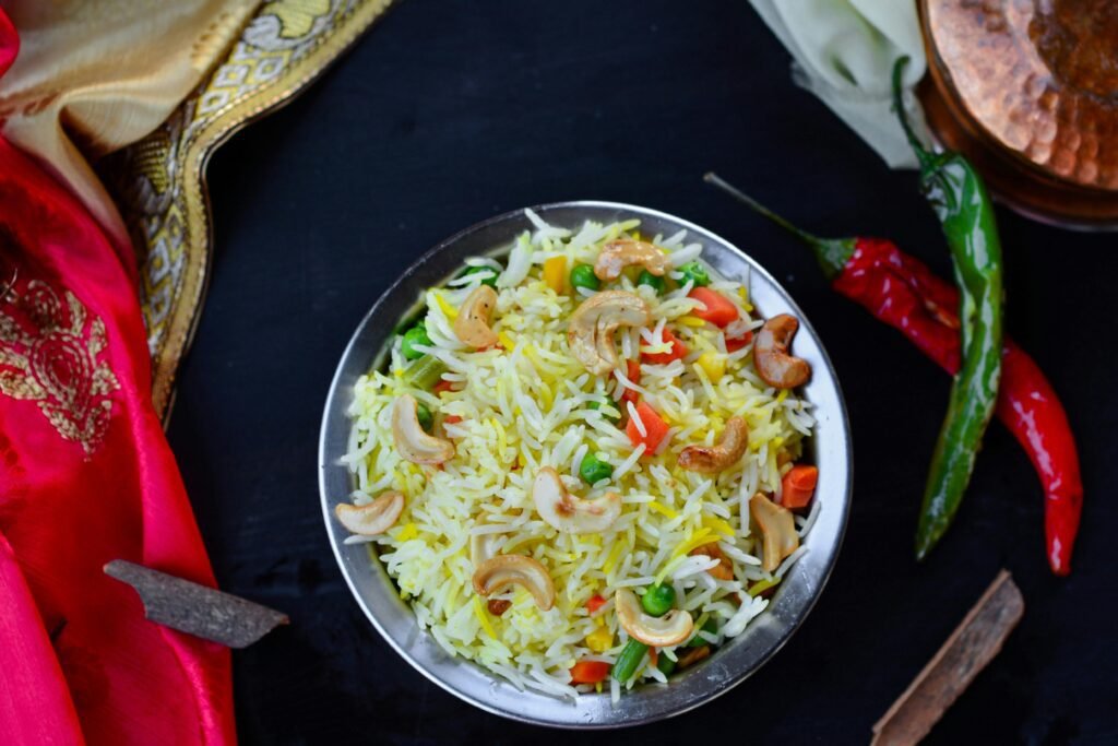 Chilies and a Bowl of Vegetable Biryani