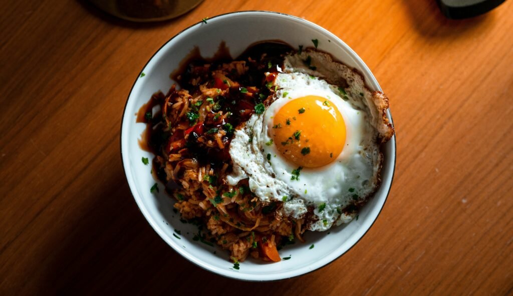 Kimchi Fried Rice, fried egg & oyster sauce.