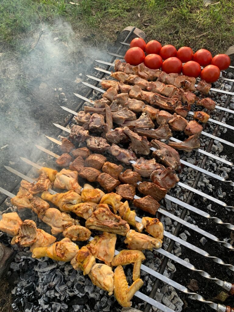 Cooking chicken kebab on a Grill