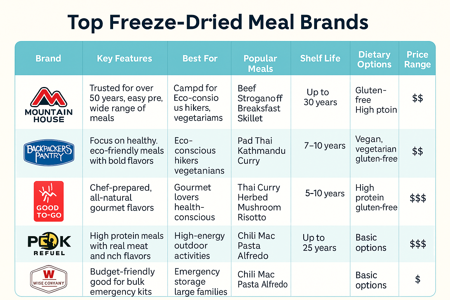 a chart of different top brand